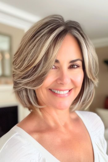 Frosted Layered Bob Hairstyle For Women Over 40.