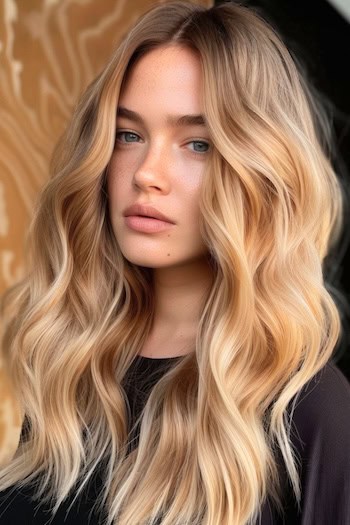 Golden Honey Blonde with Light Brown Lowlights Hair Color Idea.