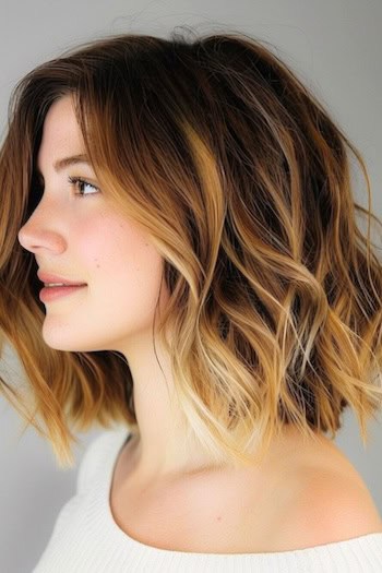 Highlighted Lob Medium-length Hairstyle.