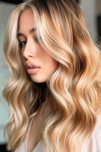 Honey Blonde with Champagne Highlights Hair Color Idea.