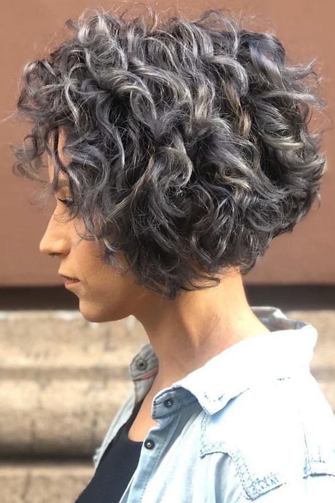 Inverted Grey Bob #shortcurlyhairstyles #curlyhairstyles #bobhaircut #hairstyles