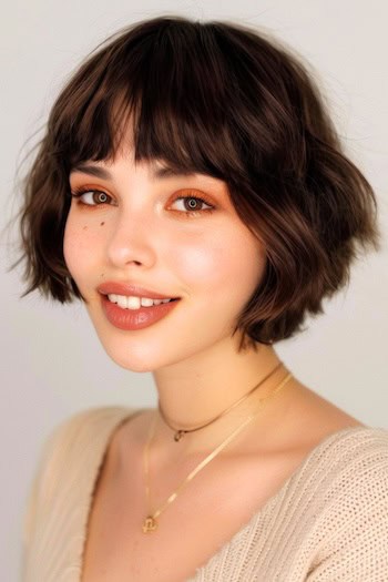 Layered Bob With Bangs Short Hairstyle.