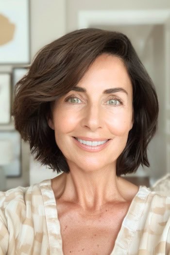 Layered Bob With Deep Side Part Hairstyle For Women Over 40.