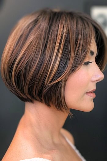 Layered Bob With Multi Tonal Highlights Short Hairstyle.