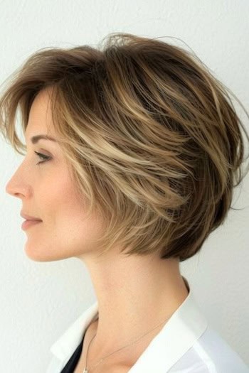 Layered Feathered Bob Short Hairstyle For Thick Hair.