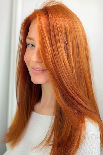 Light Copper Straight Long Hair.