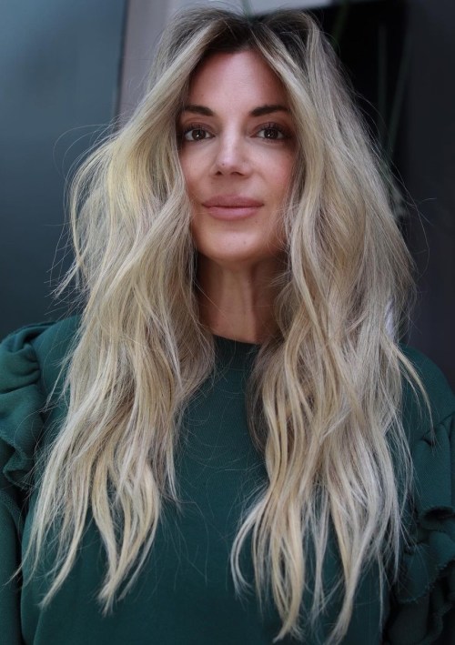 Long Blonde Hairstyle with Natural Color Roots