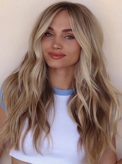 Long Dark Blonde Hair with Face Framing Highlights