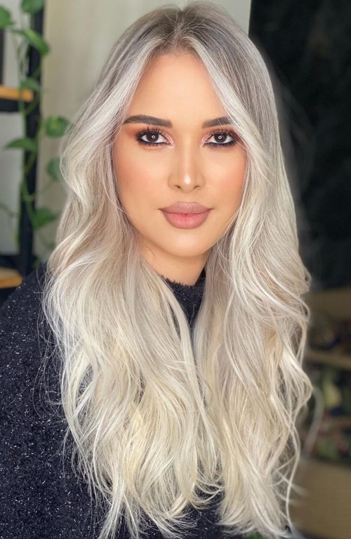 Long Hair with White Blonde Color and Lowlights