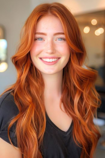 Long Loose Copper Waves with Highlights.