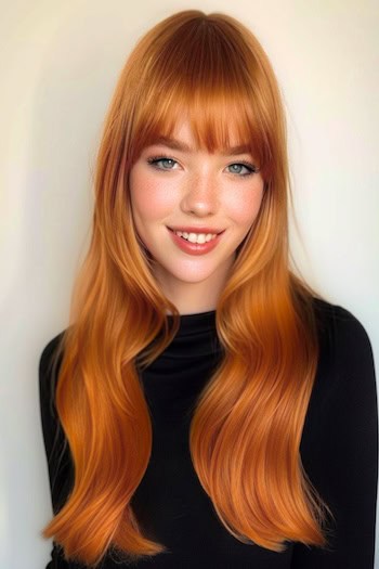 Long Straight Copper Cut with Bangs.