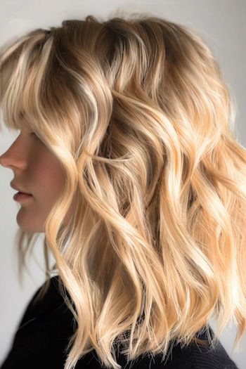 Medium-Length Choppy Waves Wavy Hairstyle.