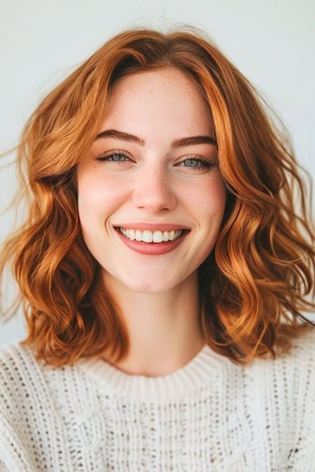 Medium-Length Copper Waves Shoulder-Length Haircut.