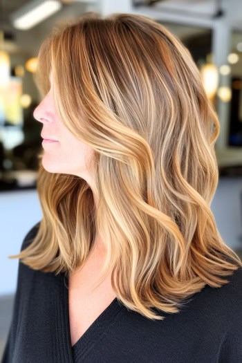 Mocha Brown with Honey Blonde Highlights Hair Color Idea.