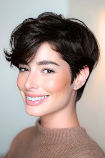 Pixie With Side-Swept Bangs Short Hairstyle For Thick Hair.