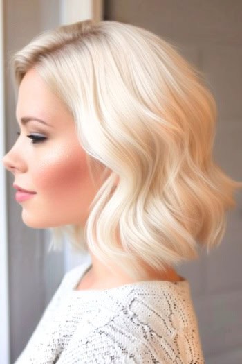 Platinum Layered Lob Medium-length Hairstyle.