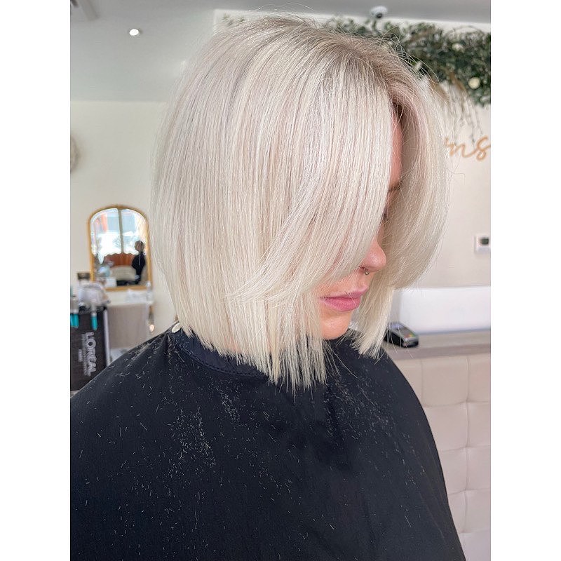 platinum short bob with bangs