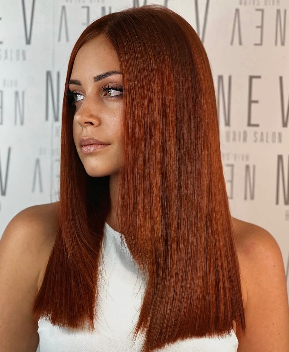 Reddish Sleek Locks with Blunt Ends