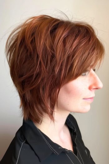 Retro Auburn Shag Short Hairstyle.