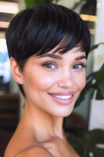 Rounded Pixie Short Hairstyle For Thick Hair.