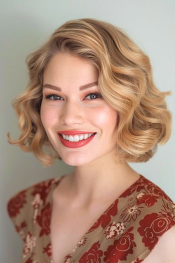 Sculpted Wavy Bob Short Hairstyle.