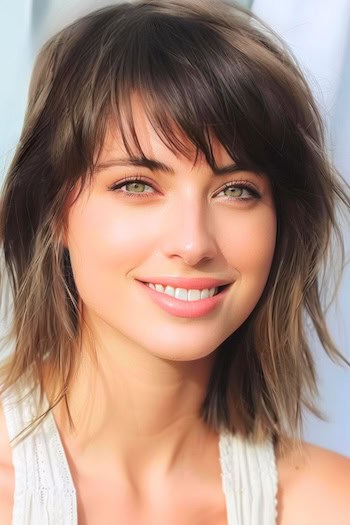 Shaggy Cut With Bangs Hairstyle For Thin Hair.