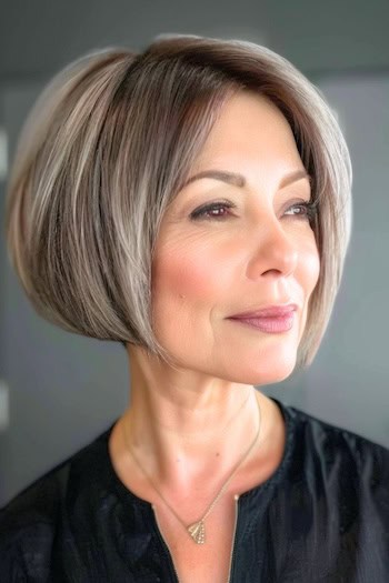 Short Bob Hairstyle with Balayage Highlights.