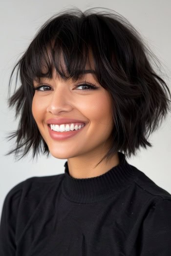 Short Choppy Bob with Bangs Short Hairstyle.