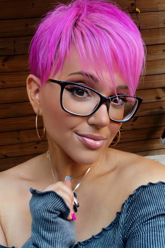 Short Pink Haircut with a Side Bangs