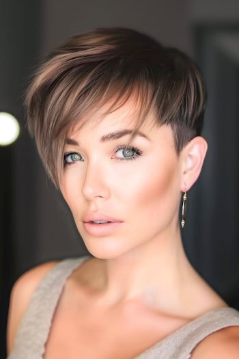 Short Straight Asymmetrical Pixie Hairstyle.