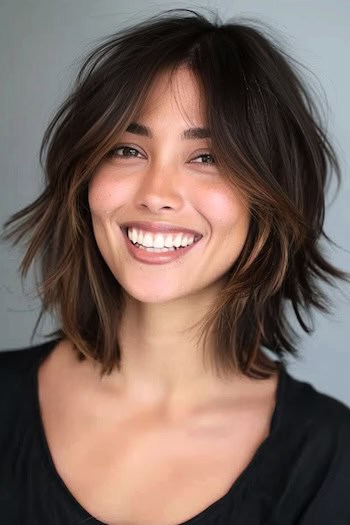 Shoulder Length Layers Hairstyle For Thin Hair.