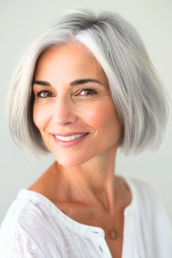 Silver Bob Short Hairstyle.