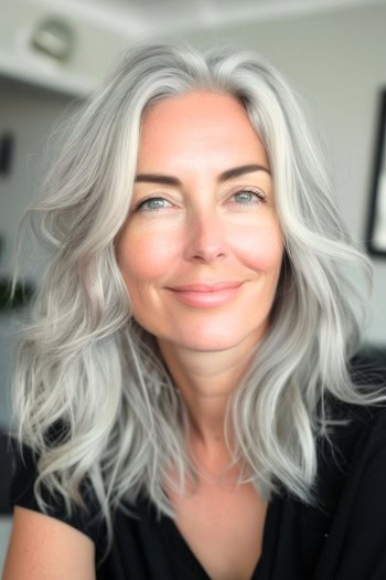 Silver Lob Shoulder-Length Haircut.