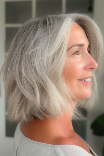 Silver Textured Bob Hairstyle For Thin Hair.