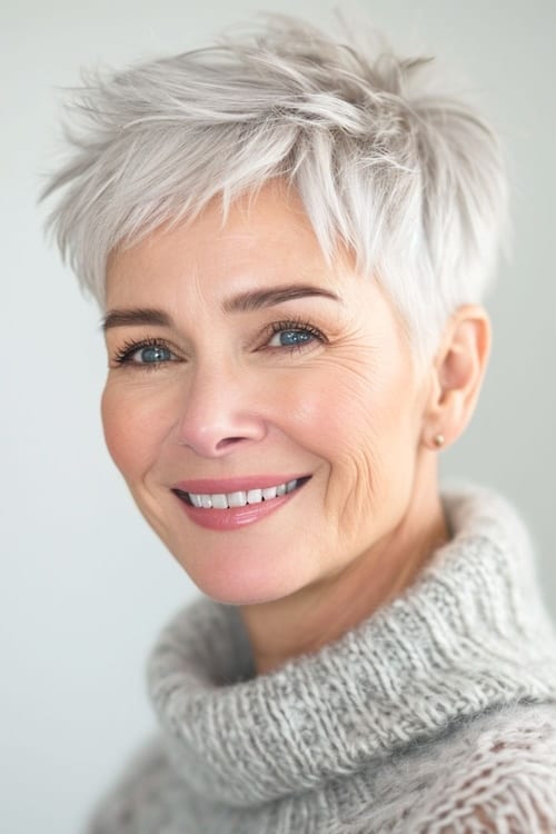 Silver vintage pixie cut.