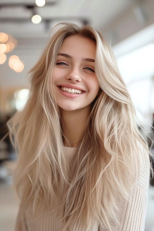 Soft butter blond hair color.