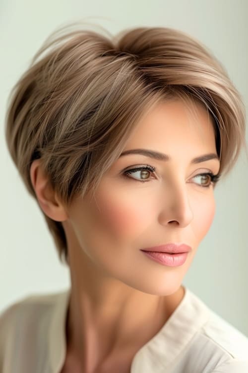 Soft textured bob on beautiful older woman.