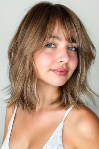 Soft Waves With Bangs Shoulder-Length Haircut.