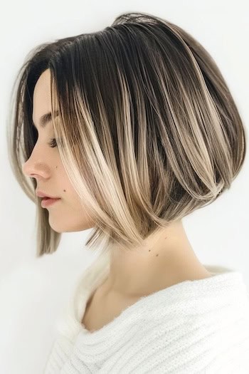 Stacked Bob With Chunky Highlights Short Hairstyle For Thick Hair.