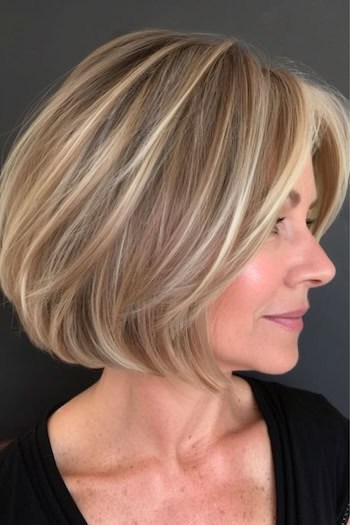 Stacked Bob With Highlights Hairstyle For Women Over 40.