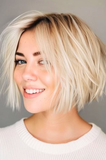 Straight Choppy Blonde Bob Short Hairstyle.