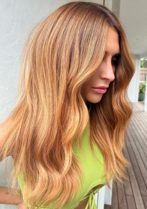 Strawberry Blonde Color on Long Straight Hair