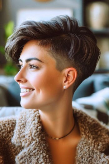 Textured Pixie With Undercut Short Hairstyle For Thick Hair.