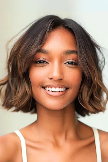 Textured Wavy Bob Short Hairstyle.