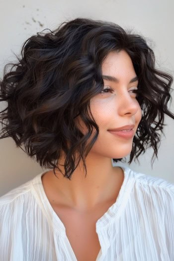 Textured Wavy Bob Short Hairstyle.