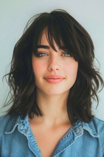 Tousled Layers with Bangs Medium-length Hairstyle.