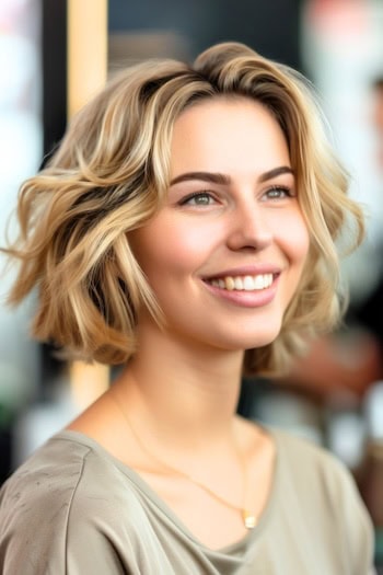 Tousled Wavy Bob Short Hairstyle.