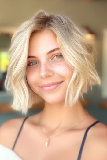 Tousled Wavy Bob Short Hairstyle.