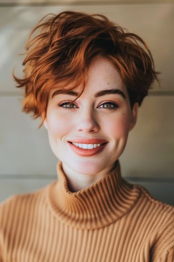 Tousled Wavy Pixie Short Hairstyle.