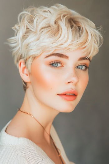 Tousled Wavy Pixie Short Hairstyle.